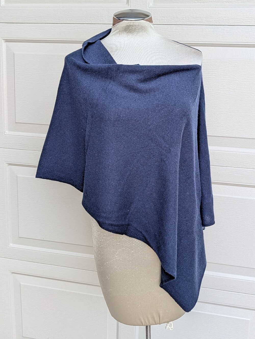 IN CASHMERE navy asymmetric poncho shawl
